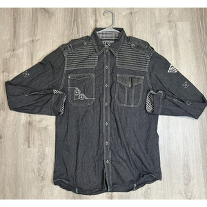 Affliction Black Premium Casual Button Up Shirt Blue Mens Size‎ XL